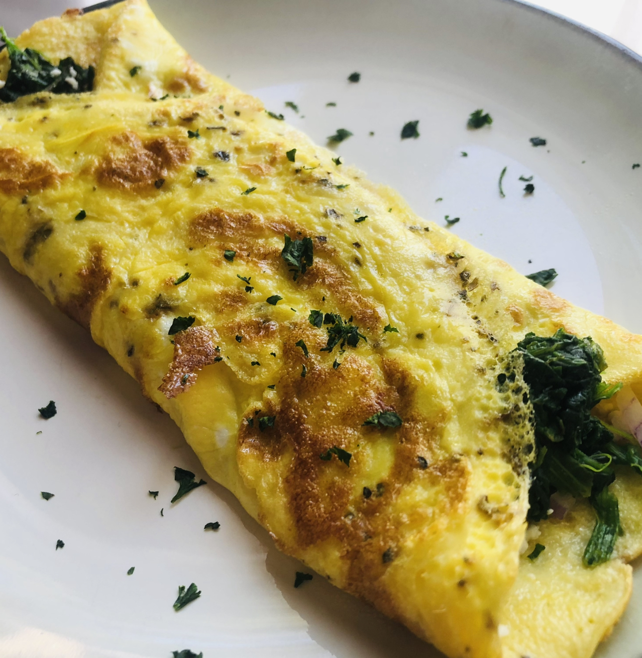 A folded omelette sprinkled with cilantro