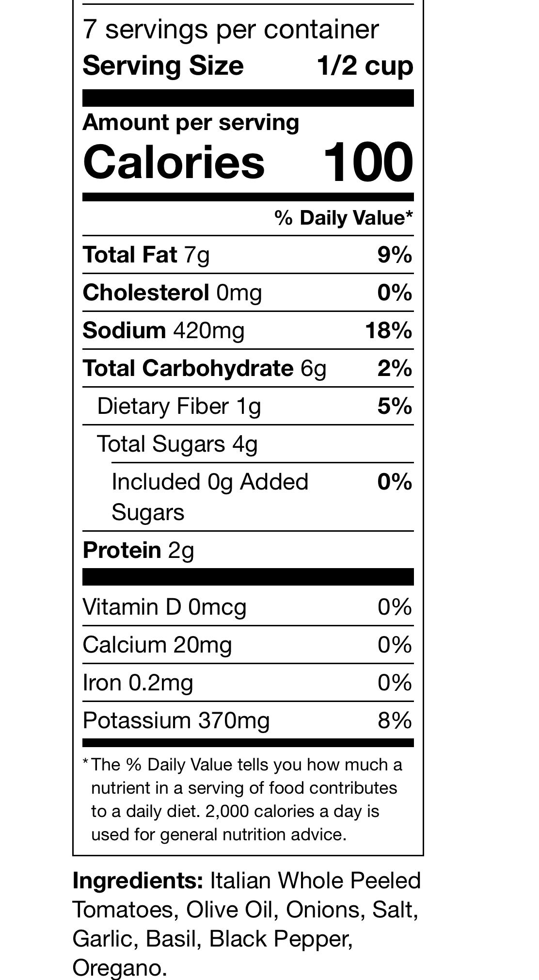 General nutrition facts for raos sauce