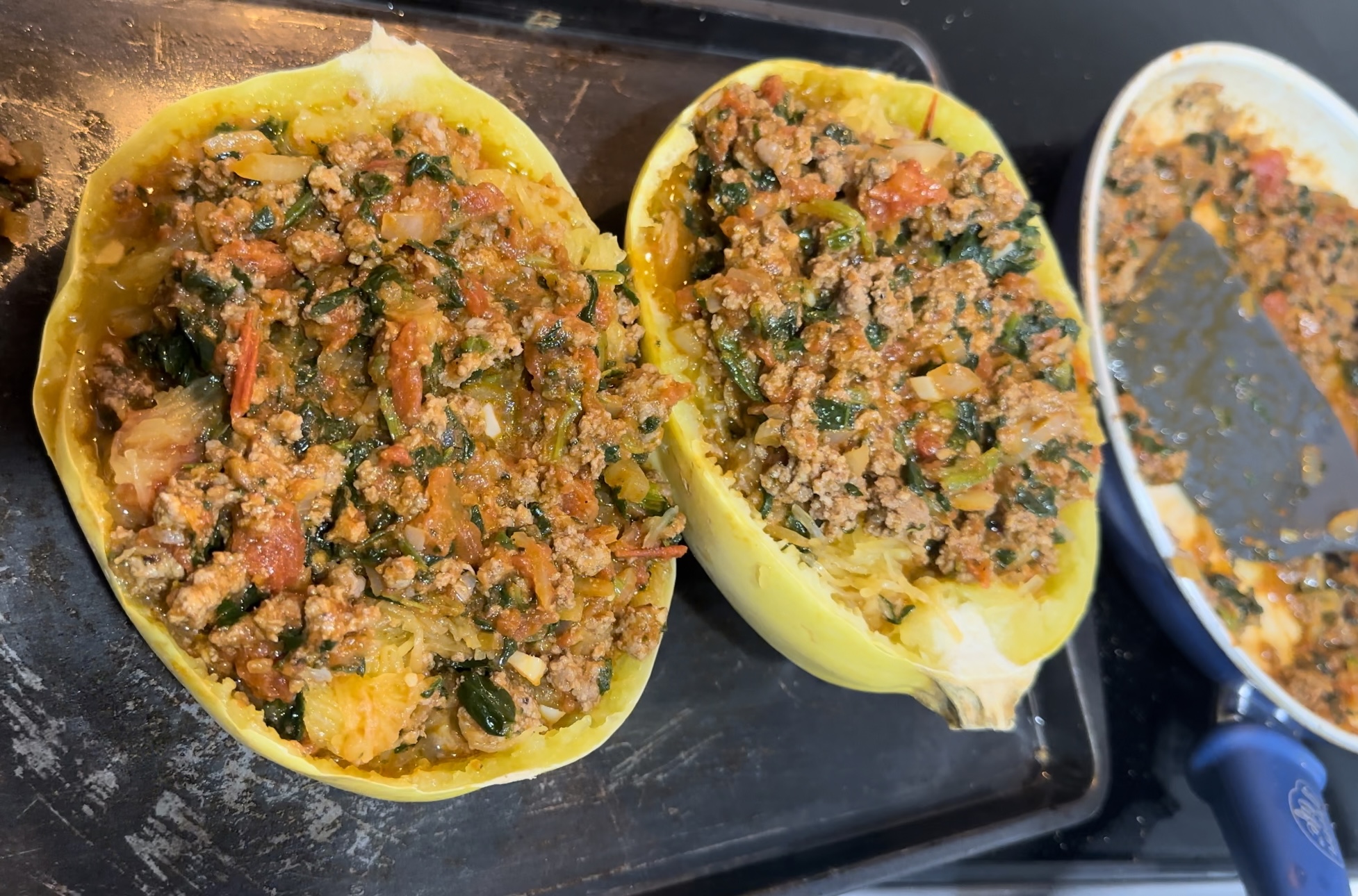 Spaghetti squash stuffed with meat