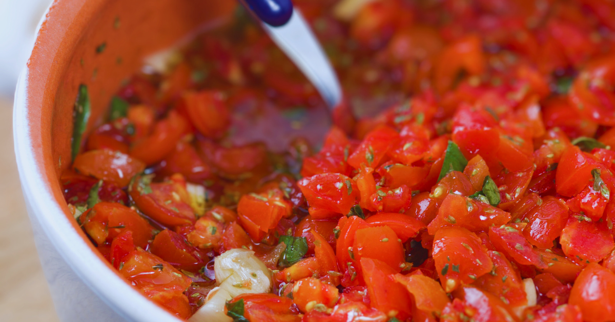 Tomato bruschetta mixture in a bowl