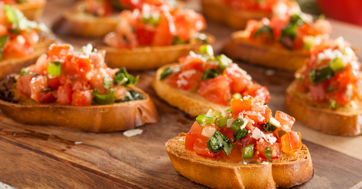 Tomato bruschetta on a cutting board