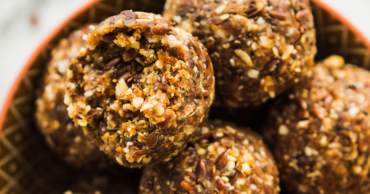 No bake peanut butter balls with flax, chia, nuts