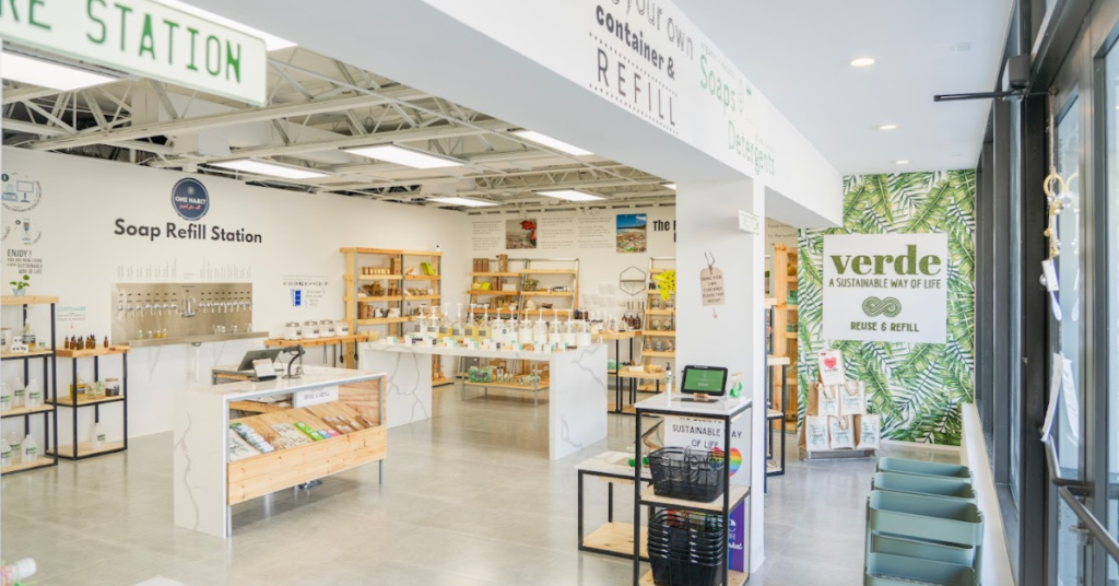 Interior view of the soap refill section in Verde Market