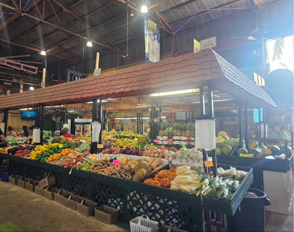 Fruit and veg stands at farmers market