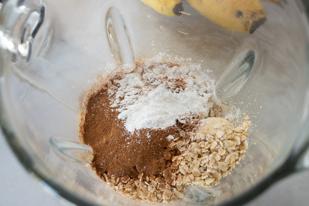 Dry ingredients in a blender for the pancakes